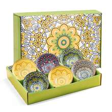 6pcs Premium Ceramic Bowl 10 Oz, Bohemian Style Housewarming Gift Ceramic Bowl Set, 10oz Capacity, Floral Pattern - Perfect Gift For Kitchen & Dining, Multi-Appliance Approved For Microwave, Oven, Freezer & Dishwasher – Vibrant Kitchen Tableware For Cereal, Soup, Salads, Desserts & Snacks - màu xanh lá cây nhạt - Xem 6