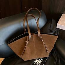 2pcs Low Tea Solid Color Suede Fabric Shoulder Bag, Women Casual Large Capacity Tote Bag, Dual Handle Design With Snap Closure, Suitable For Travel, Shopping, Dating, Women's Gift, Fit For Teenagers, College Girls, And Office Ladies, Great For Office, School, Work, Business, Commuting, Outdoor, Travel, Picnic, New Fall Fashion 2025 For Women - Coffee - View 8