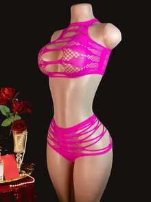 2 piezas Lencería sexy Conjunto de lencería de body de encaje para mujer