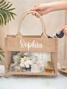 客製化亞麻袋、伴娘禮物袋、單身派對禮物、沙灘托特包、個性化禮物、給她的禮物 - 彩色 - 查看 6