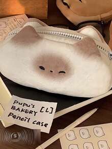 2Pcs Cute Cat Pattern Pen Bag Large Capacity Multifunctional With Zipper Pencil Case Stationery For School For Student School Supplies