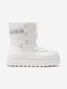 Giày bốt đi tuyết đế xuồng có dây buộc, thời trang và đa năng cho mùa đông - trắng - Xem 3