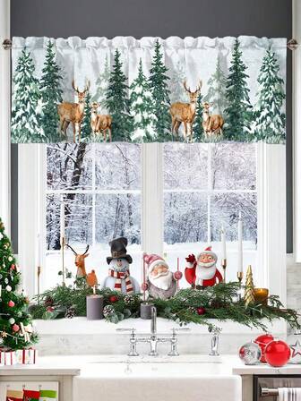 1 Stück rustikaler Weihnachtsvorhang 55x18 Zoll Hirsch Kiefernbaum Design Kurze Vorhänge mit Tunnelband, strapazierfähiges Polyester Weihnachtsfenster Dekorationen für Küche, Wohnzimmer, Schlafzimmer Weihnachten Winter Heim Dekoration, rustikale Weihnachtsparty Dekorationen 2025 festliche Fensterdekorationen