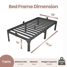 MAF 14 Inch Twin Size Bed Frame With Mattress Slide Stopper - Single Black Basic Anti Squeak Steel Slats Metal Platform, Heavy Duty Noise Free Easy Assembly Bedframes, No Box Spring Needed - 14寸 - 查看 4