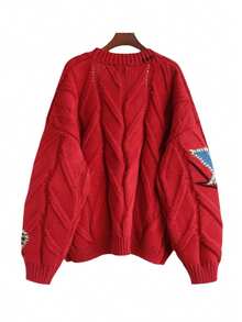 2025 Lightweight Sweaters Cardigan For Women Cable KnitLong Sleeve Tops Open Front Cardigan Sheep V-NeckButton Down Embroidery Wool Blend Sweater Coat Outwear - Đỏ - Xem 2