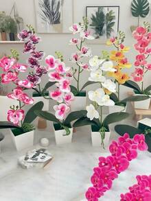 4pcs/1PC Simulation Plant Flowers Fake Hua Hudie Orchid Potted Bonsai, Wedding Shooting Green Props Living Room Decoration Plastic Flower Potted Ornaments, Holiday Decorations, Christmas Decorations.