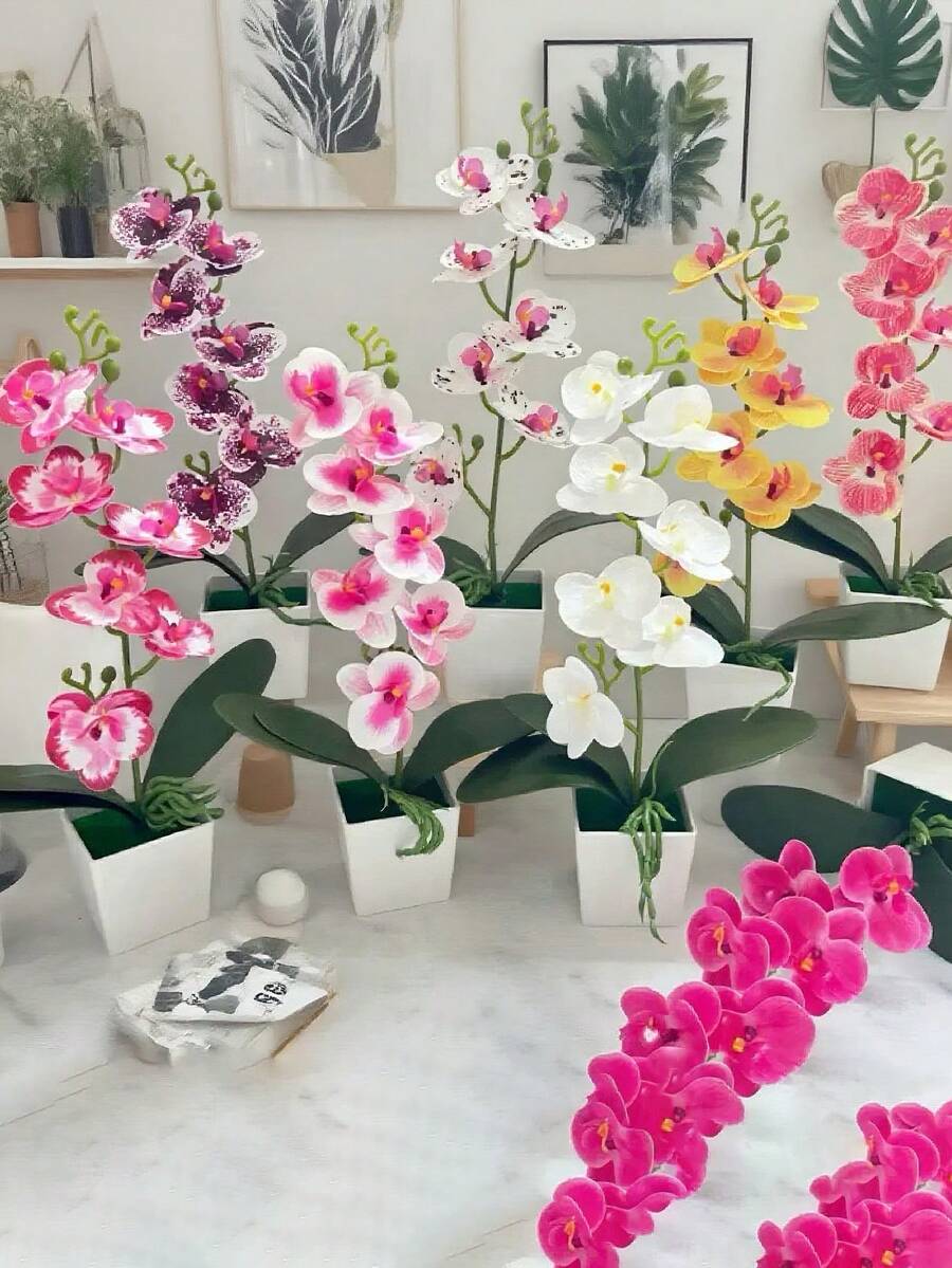 4pcs/1PC Simulation Plant Flowers Fake Hua Hudie Orchid Potted Bonsai, Wedding Shooting Green Props Living Room Decoration Plastic Flower Potted Ornaments, Holiday Decorations, Christmas Decorations.