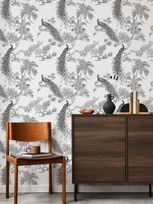 1 rouleau de 1m/3m/5m de papier peint adhésif vintage noir à motif floral et paon, convient pour la rénovation de la maison, la décoration de la pièce, le recouvrement d'armoires, la décoration de la salle de bain, les murs en vinyle, le DIY, imperméable, résistant aux taches, avec doublure en aluminium, non transparent, facile à nettoyer, flexible et résistant aux déchirures