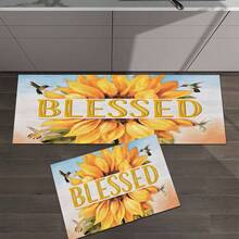 1pc Sunflower Pattern Welcome Mat, Durable Drainage Rug For Kitchen, Living Room, Entryway, Balcony, Home Decor, Anti-Slip, Suitable For Cafe, Bar, Holiday, Party, Bedroom, Bathroom