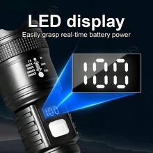 高亮度可充電戰術 LED 手電筒，20W 高功率，3 種照明模式，數位顯示，USB 充電，長距離可變焦便攜式搜尋燈，耐用 ABS 材質，附 USB 充電線，適合戶外活動、徒步、露營、狩獵，完美聖誕禮物 - 彩色 - 查看 5