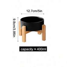 加高陶瓷猫碗加高狗碗防滑猫食碗带竹架狗粮水套装防呕吐、无压力，适合中型犬