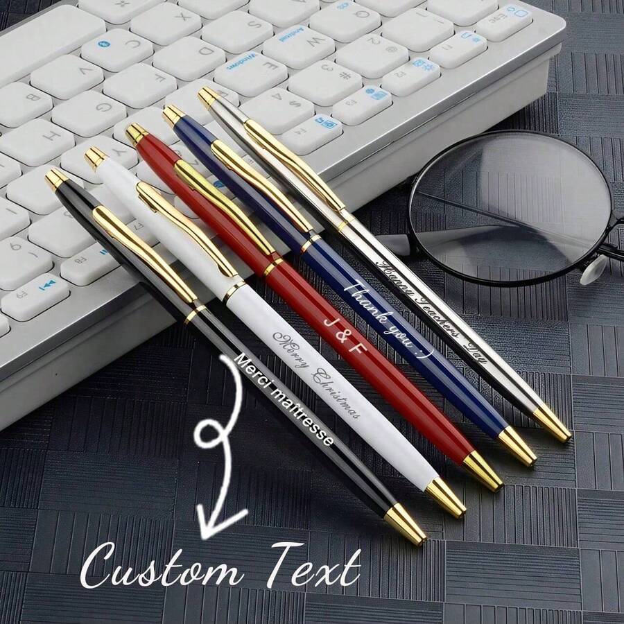 1/10pcs Fashion Metal Ball Pen, Engraved Text, Red, Black, Blue, Silver 4 Color Metal Ballpoint Pen, Twist-Out Refill, Clip For Easy Carrying, Personalized Gift For Students, Family, Friends, Doctors, Colleagues, Guests, Suitable For Teacher's Day, Halloween, Christmas, New Year, Wedding, Anniversary, Office & School Supplies,Office Decor - A - View 1