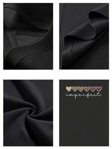 Camiseta Tops casuales de mujer con estampado texto imperfect 220 g de algodón puro grueso y cómodo - Negro - Ver 4