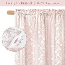Cenefas de lino ASPMIZ para ventanas de estilo granja, cortinas de cocina de doble capa con lino y encaje, cortinas de cenefa rústicas para ventanas pequeñas, cocina, baño, cafetería, 52 X 18 pulgadas con bolsillo para barra, rosa - Rosa 52 de ancho x 18 de largo, paquete de 1 - Ver 6