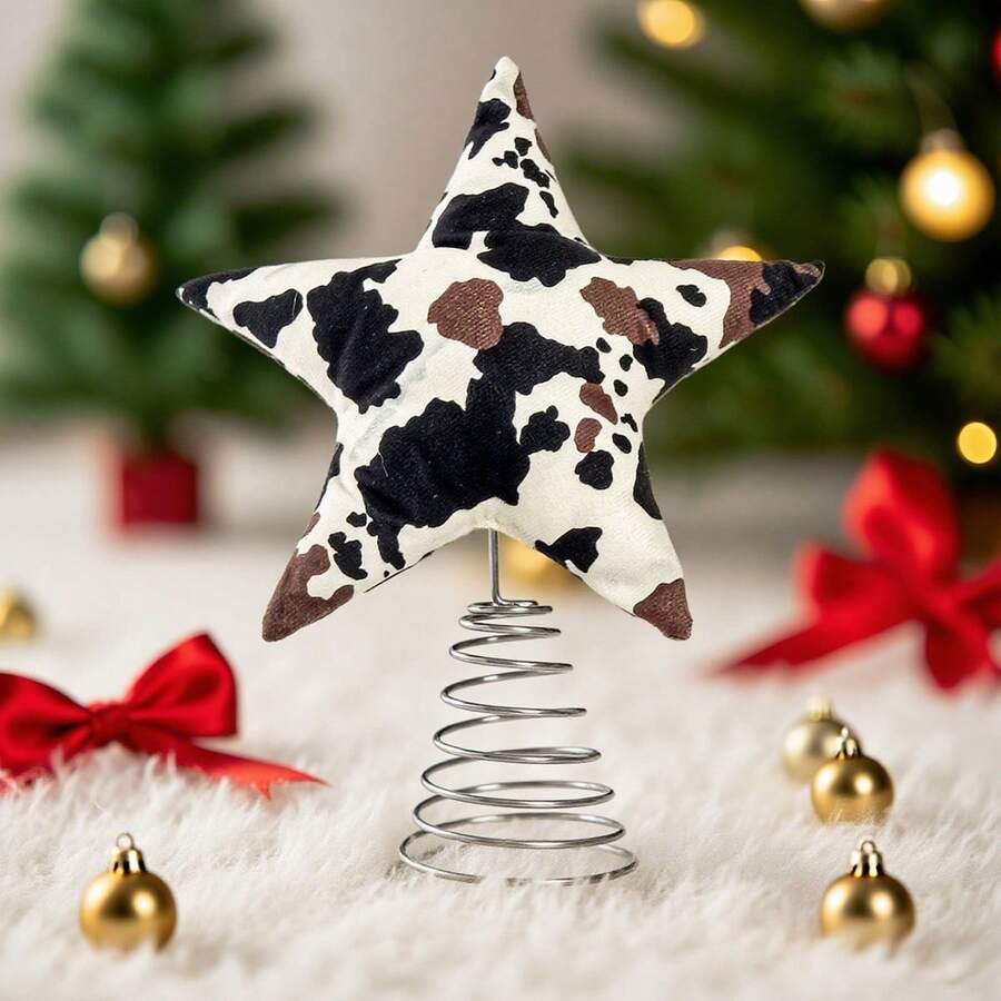 Christmas Star Tree Topper Cute Cow Print Star Treetop Decoration Winter Holiday Supplies For Home