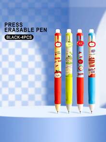 4支装 Apple Party 热可擦凝胶笔 | 可填充按压式中性墨水笔，适合男孩和女孩 | 软握 | 黑色和水晶蓝 | 高美感摩擦和魔法擦除可重写书写笔 - 彩色 - 查看 9