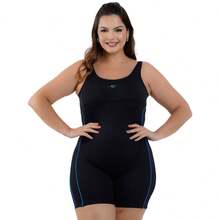 Nexis Maiô Macaquinho Plus Size Perninha Natação De Hidroginástica - Preto/Turquesa - Visão 1
