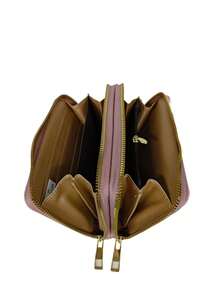 Women's Wallet With 2 Zippered Compartments, Hand Strap, Elegant Card Holder, Fashion Insurance, Assorted Logo Plate - 深粉 - 查看 5