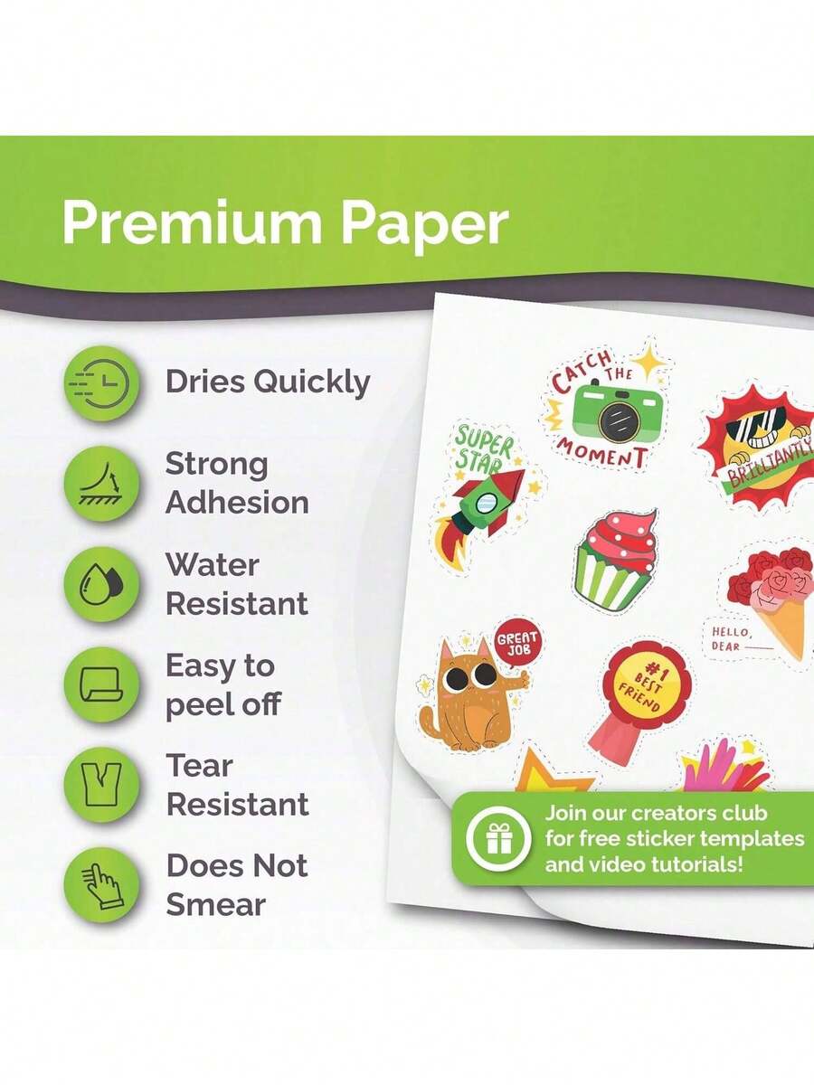 100 hojas de papel adhesivo vinílico brillante imprimible con inyección de tinta y láser - 8.5" X 11" - resistente al agua, secado rápido, colores vibrantes pegatinas papelería manualidades libro de sticker estikers