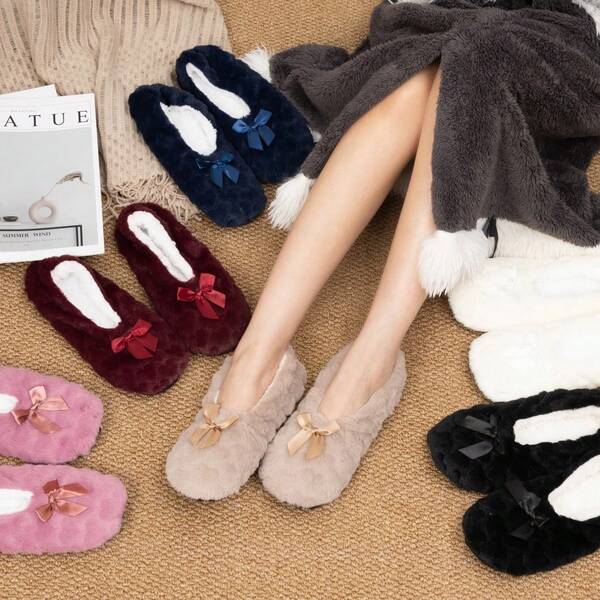 Women's Thick Non-Slip Warm Soft Bottom Indoor Floor Leg Warmers, Suitable For Early Childhood Education, Yoga, With Bowknot, Autumn/Winter