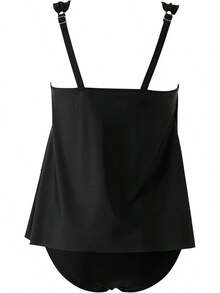 High Waisted Ruffle Tankini Swimsuit Plus Size Tummy Control - Black - View 5