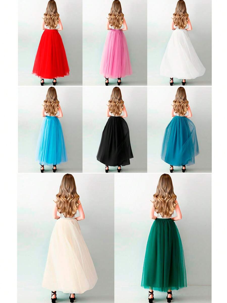 1 件女式高腰长款薄纱裙，有湖蓝色、粉色、橄榄绿、蓝灰色、黑色、白色、红色、香槟色可选，蓬松分层芭蕾舞裙，4 层网眼 + 1 层衬里，无骨，公主裙，适合派对、舞台表演、夏季网眼连衣裙、角色扮演装饰裙秋季女士服装 - 多色 - 查看 1