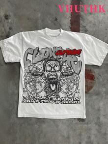 VHUTHK Letter And Portrait Print (220 Cotton T-Shirt) Men's Summer Round Neck Short Sleeved Casual Cotton Print Jesus Faith - 白色 6 - 查看 1