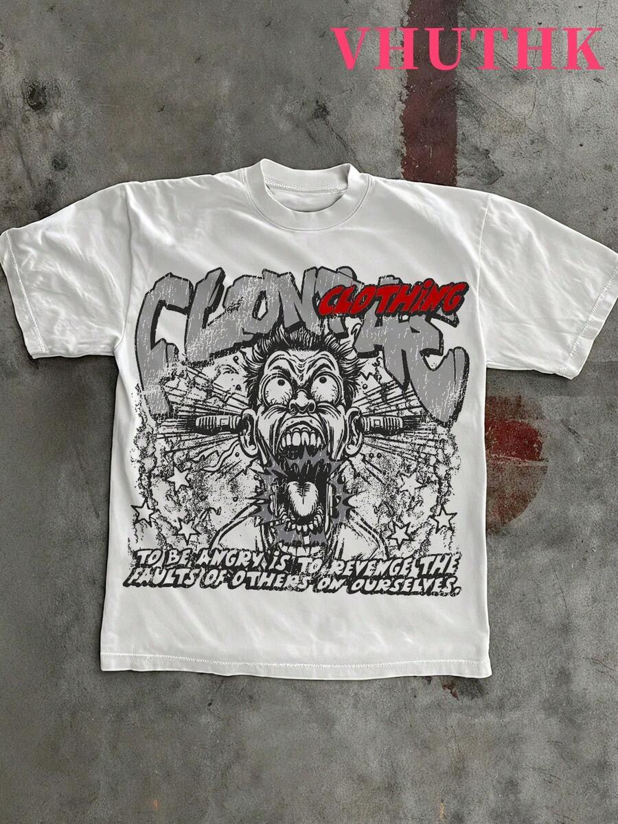 VHUTHK Letter And Portrait Print (220 Cotton T-Shirt) Men's Summer Round Neck Short Sleeved Casual Cotton Print Jesus Faith - 白色 6 - 查看 1