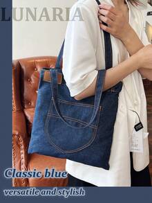 Women's Shoulder Bag, Vintage Y2K Oversized Lightweight Outdoor Bag, Portable Summer Travel Shopping Bag, Casual College Style Square Tote, Literary Student Bag, Ideal For Books, Shopping And School - 彩色 - 查看 2