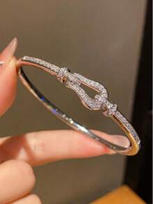 1 pièce Bracelet jonc avec fermoir en anneau O en acier inoxydable de style européen, texture en acier au titane. Polyvalent, convient pour un port quotidien, cadeau de la Saint-Valentin, pour maman, fête des mères - bracelet de perles boule - Voir 11