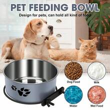 Supet 2pcs 5.5in + 6.3in Stainless Steel Hanging Multi-Function Stand, Cat Dog Bowl, Pet Cage Accessories, Food Bowl, Water Dispenser