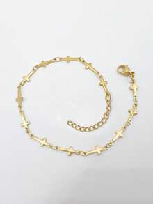 Nooxian 1 pieza Joyería Estilo bohemio de playa para mujer Tobillera de acero inoxidable resistente al agua y a la con múltiples cruces, accesorio diario como regalo (Cantidad de cuentas de cruz al azar)