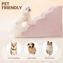 Dog Stairs For Small Dogs, High Density Foam Dog Ramp, Extra Wide Non-Slip Pet Steps For High Beds Or Couch, Soft Foam Doggie Ladder For Dogs Injured, Older Pets, Small Cats, 5 Steps - Pink - View 6