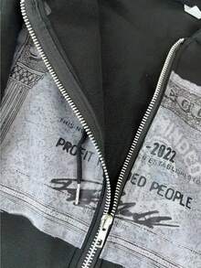 Men's Hip Hop Street Zip Hoodie - Relaxed Fit, Bold "P" Print And Dollar Graphic, Y2K Hoodie - màu đen - Xem 4