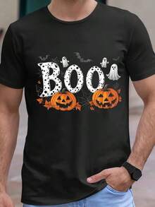 Men'S Halloween T-Shirt - Spooky BOO Graphic Tee With Pumpkins, Bats - Soft Breathable Shirt For Costume Parties, Fall Outfits, Thanksgiving - Machine Washable Casual Crewneck Top (Sizes S-XXL) - Ideal Halloween Gift For Men, Festive Clothing, Playful Design, Comfortable Material, Short Sleeve Shirt, Party Goers,Nightmare Before Christmas,Christmas,Halloween Costumes,Funny T Shirts,Summer Outfits,Thanksgiving Day,Men Graphic Tees,Streetwear Men - màu đen - Xem 1