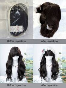 alicegarden 1 Synthetic Heat-Resistant Wig With Bangs, Black Long Rolled Wig, 28 Feet Long, Made Of Fiber, Suitable For Daily Use, Natural Simulation Wig