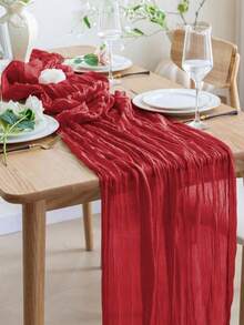1件90*180厘米涤纶红色可折叠桌旗，褶皱奶酪布桌布，婚礼用品，新娘送礼会回礼，生日装饰，周年纪念，订婚派对，单身派对，家居装饰，厨房，餐桌装饰
