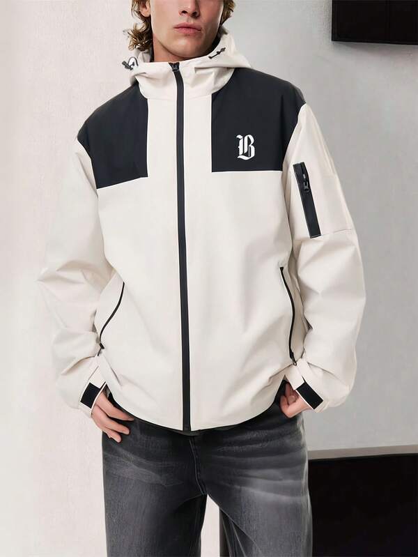 Men's Front Zipper Long Sleeve Letter Print Jacket Spring And Autumn Jacket For Friends, Husband, Boyfriend Gifts