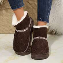 Women's Short Winter Boots - Cozy Cotton Shoes With Thick Sole, Classic Booties For Cold Weather, New Snow Boot Style - Ideal For Winter Fashion - 深棕色1 - 查看 8