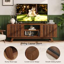 63-Inch TV Stand For TVs Up To 75 Inch, Mid-Century Modern Television Stand, Entertainment Center With Sliding Grille Door Cabinets, TV Table For Living Room - 咖啡棕 - 查看 5