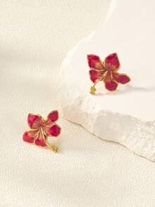 1 Pair Fashionable Floral Enamel Dangle Earrings, Suitable For Party, Daily Wear, Valentine's Day Gift