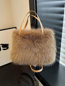 1pc Plush Tote Bag, Fashionable Handbag With Fluffy High-End Feel, New Arrival Fur Bag For Women - Multicolor - View 6
