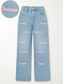 Jeans casuales de uso diario de ajuste regular para mujer, Jeans para mujer, Jeans holgados para mujer, Vaquera, Día de San Patricio, Ropa de calle para mujer, Jeans holgados brillantes, Pantalones de pierna ancha - Azul lavado medio - Ver 6