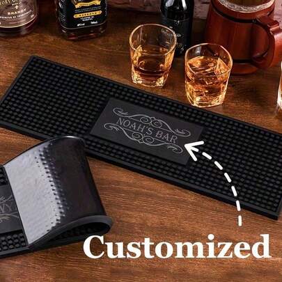 Customizable Silicone Bar Mat For Countertop, Personalized Bar Mat, Coffee & Cocktail Coaster, Home Bar Accessory, Artistic Rubber Drink Coaster, Gift For Father, Boyfriend, Custom Coaster, Multi-Functional
