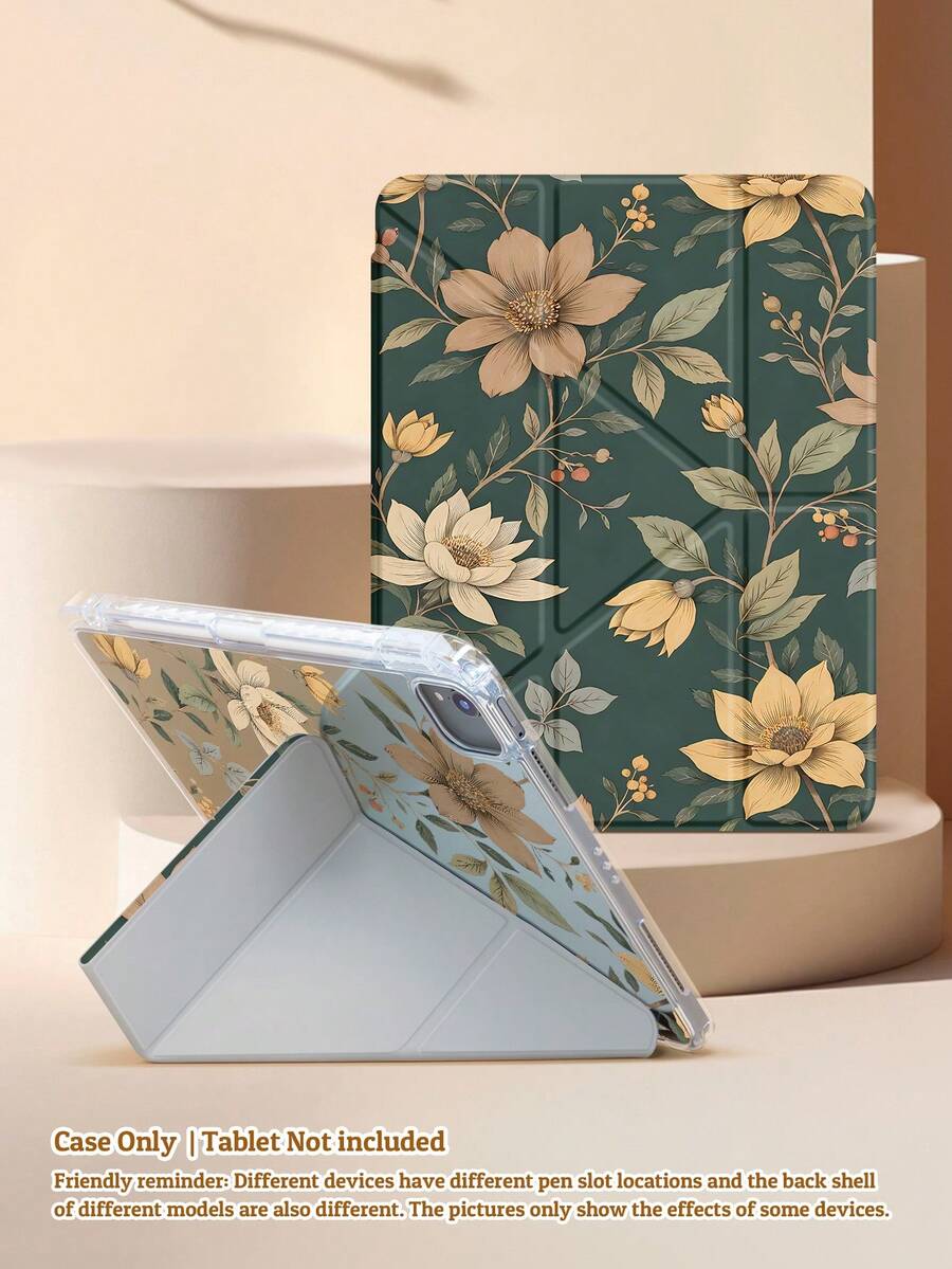Brown Watercolour Floral Hand-Painted Pattern Protective Case, New 3+Y Foldable Cover Design, Magnetic Auto-Sleep/Wake Smart Power-Saving, Built-In Stylus Slot. Compatible With: IPad 11th Gen A16 2025, 10th Gen 10.9-Inch Air, 4th/5th Gen 10.9-Inch Air, 11th Gen M3 2025, 7th/8th/9th Gen 10.2-Inch Galaxy Tab S7/S8 Case, Scratch-Resistant & Bend-Proof, High-Transparency Back Cover, Romantic Gift For Birthdays