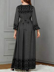 Women's Digital Retro Printed Dress, Casual Women's Wear, Arab Robe National Costume Dress - Black - View 2