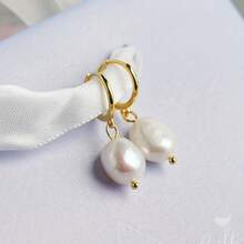 Women's Gold Pearl Stud Earrings |   14K Gold Plated Round Earrings With White Pearls