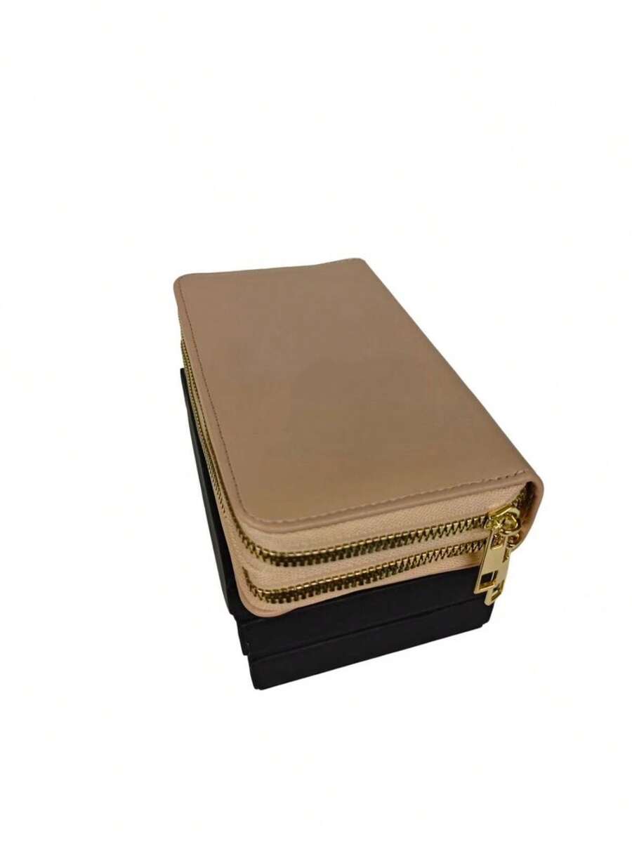 Women's Wallet With 2 Zippered Compartments, Hand Strap, Elegant Card Holder, Fashion Insurance, Assorted Logo Plate - 卡其色 - 查看 1