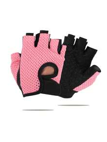 1 Pair Half-Finger Breathable Polyester Fitness Gloves Gym Accessories, Sport, Gym, Home Exercise, Women's Gym Gloves, Boxing Gloves, Gym Gloves, Gym Gloves, Men's Gym Gloves - Pink - View 10
