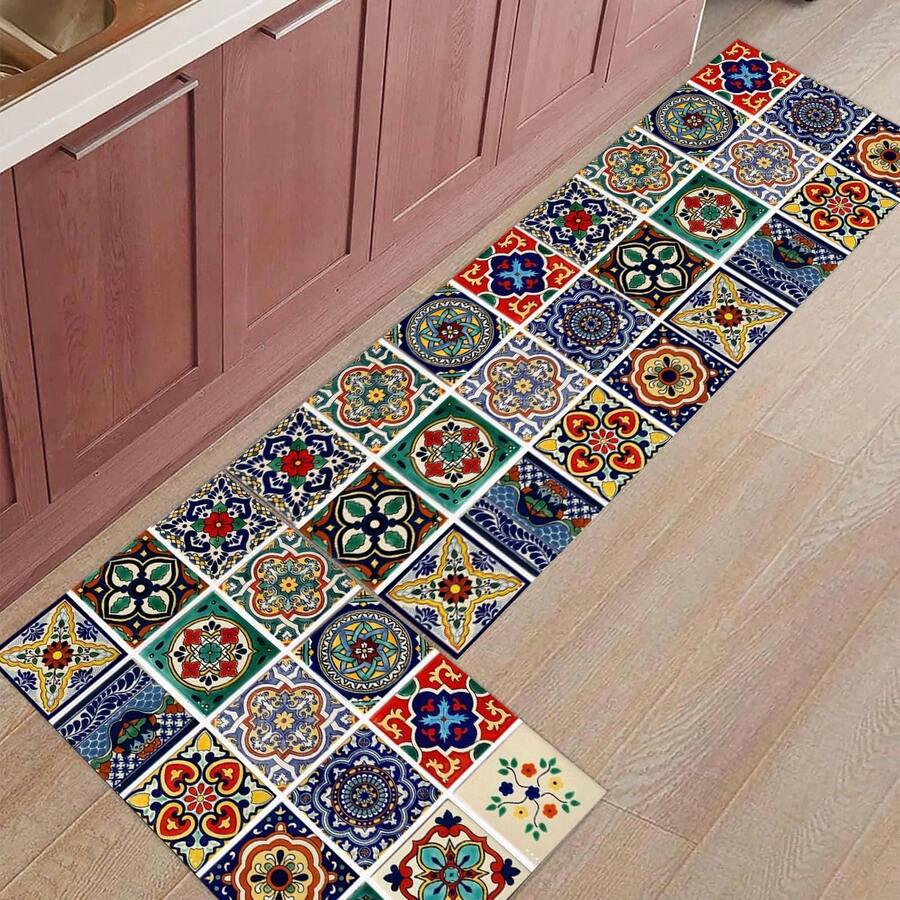 Tapete xadrez vintage de 1 peça, tapete de drenagem de poliéster para cozinha, sala de estar, entrada, varanda, decoração de casa, antiderrapante, adequado para cafeteria, bar, feriado, festa, quarto, banheiro - Multicolorido - Ver 1